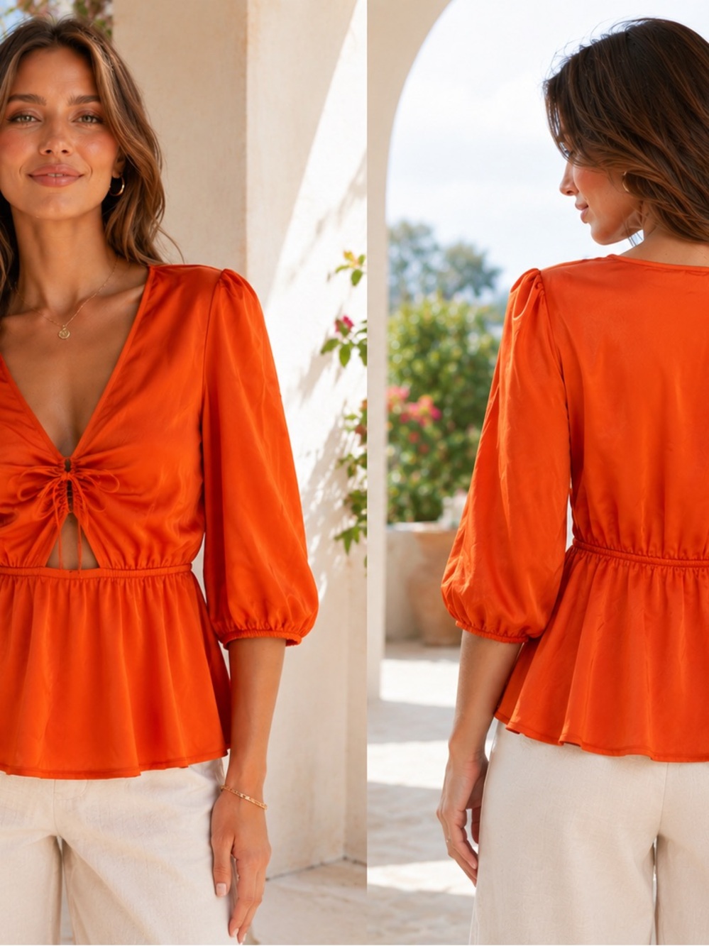 Melrose and Market Orange Tie-Front Peplum Blouse- BRAND NEW WITH TAGS